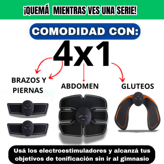 Eléctroestimulador De Glúteos, Abdomen, Piernas y Brazos  4X1!: TONEMAX™ 2.0